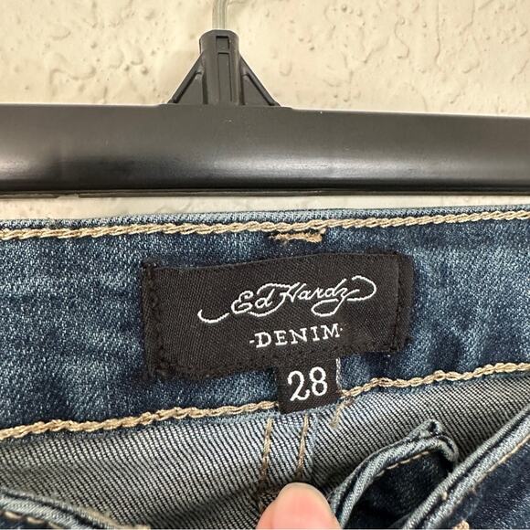 Ed Hardy Y2K Wide Leg Embroidered Logo Jeans 28 - Picture 3 of 7